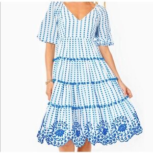 LILLY PULITZER SIDNEY MIDI DRESS BLUE FLARE GINGHAM STRIPE JACQUARD SIZE 2